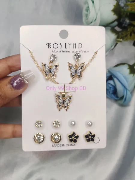 5 Pairs Earrings with Necklace (1 Pata / 1 Set)